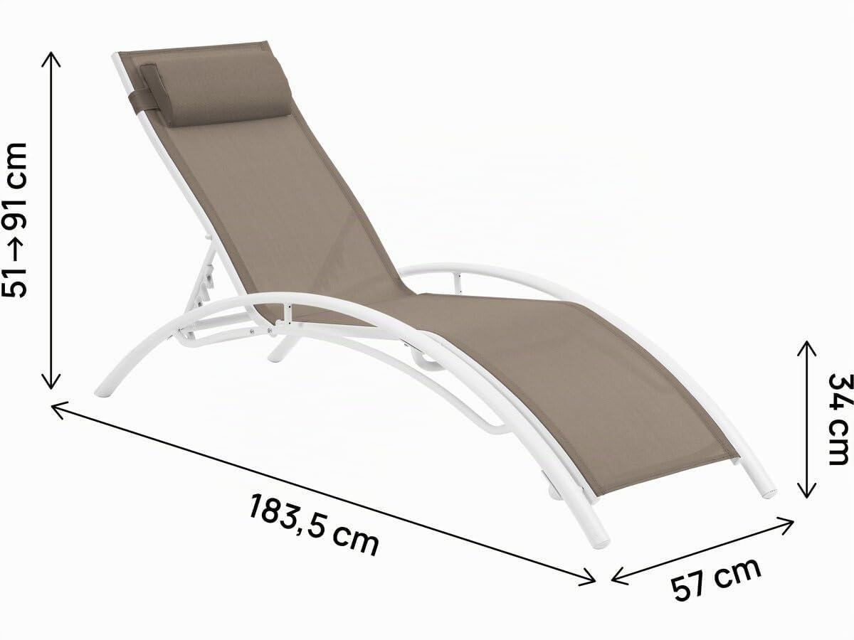 Habitat et Jardin - Lot de 2 Bains de Soleil en Aluminium et Textilène Beauty - Transats Multi Positions - Chaises de Jardin, Piscine et Balcon Empilable - Dossier Inclinable - Taupe