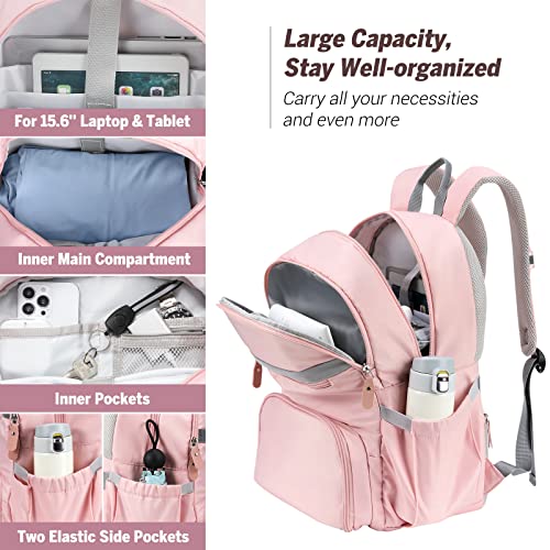MoKo Womens Gym Backpack, Large Travel Backpack with Shoe Compartment Sports Bag with Wet Pockets 15.6 Inch Laptop Backpack Water Resistant Anti Theft Back Pack for Women Gifts, Pink2