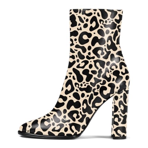 Zszszsu Women's Closed Toe Chunky High Block Heel Ankle Boots Side Zipper Stylish Short Booties for Casual Party Daily Wear Size 4-16 US2