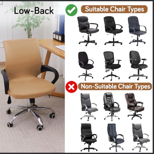 Image of HOKIPO 'SereneSolids' 140 GSM Office Chair Cover for Desk Chair (Low-Back) - 140 GSM Stretchable Fabric - Washable, Durable & Anti-Slip - Fits Small & Low-Back Office Chairs, Camel (AR-6222-CML-S)