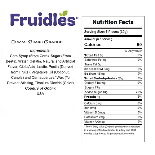 Fruidles Orange Gummi Bears Candy, Fruit Flavors Gummies, Allergy Friendly, Non-GMO, No Artificial Sweeteners Gummy (8oz Bag)