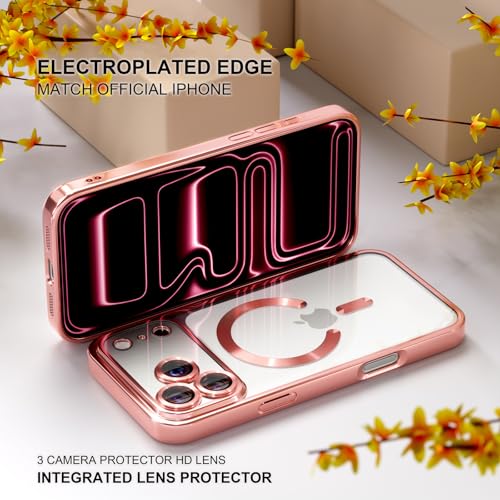 Image of Misea Magnetic for iPhone 17 Pro Max Case Compatible MagSafe Pink | [Never Yellowing] [Military Drop Protection] Full Camera Lens Protector Plating Soft Clear Phone Case for Women, Pink