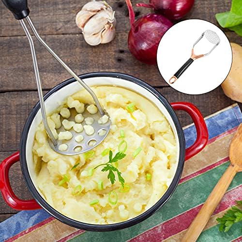 Lurrose Potato Masher with Plastic Handle Stainless Steel Masher Potato Ricer Presser for Pressing Bean Vegetable Fruits Baby Food Kitchen Gadget Rose Gold