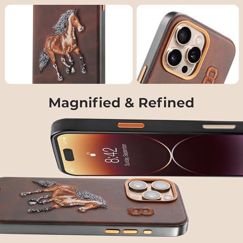Image of PULOKA - Mobile Cover Compatible for iPhone 16 Pro- Horse Embroidery - Sleek & Stylish - Protective & Anti Scratch Phone Cover Vegan Leather Back Case - Men & Women - Santa Barbara Polo (Brown)
