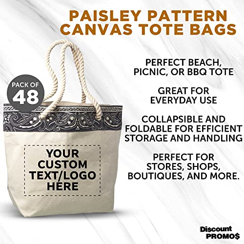 DISCOUNT PROMOS Custom Paisley Pattern Canvas Tote Bags Set of 48, Personalized Bulk Pack - Cool Modern Design, Perfect For Everyday Use - Natural3