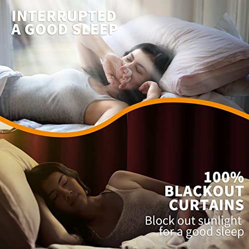 Image of YoungsTex Burgundy 100% Blackout Curtains for Bedroom, Thermal Insulated Drapes with Grommet Full Room Darkening with Black Backing for Living Room, 2 Panels, 42 x 63 Inch