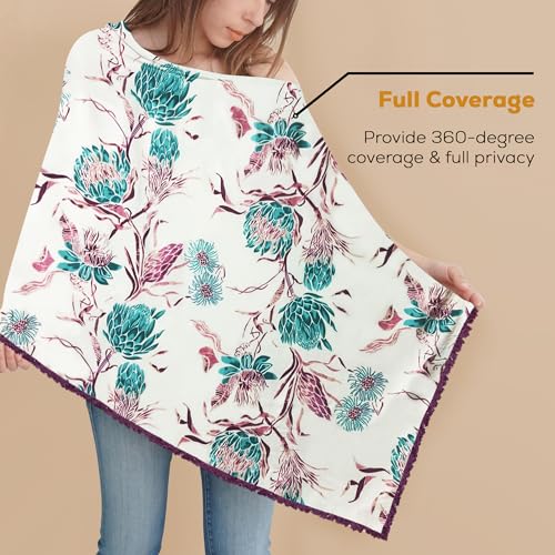 Image of Pepperika Rayon Nursing Cover for Breastfeeding Mother Multiuse Poncho Style Shawl Feeding Cover for Nursing Mom Scarf with Buttons Cotton Feeding Apron (Pack of 1) Multicolour /Purple