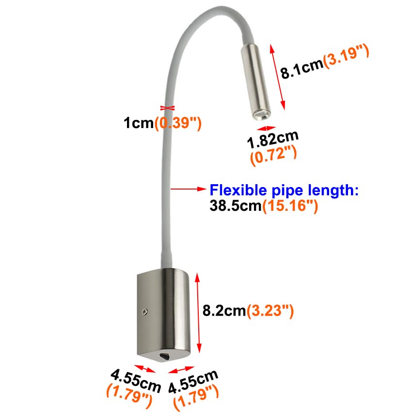 XDIAN 3W LED Indoor Wall Lamp Show Picture Light Fixture with Rocker Switch,Flexible Pipe Spotlight,Bedroom Bedside Reading Lighting,Nickel Finish Wall Sconce Light,3000K(2 Packs)