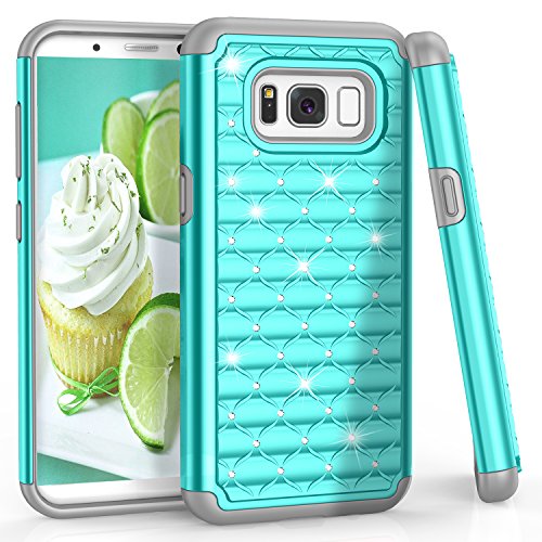 TILL S8 Case, Galaxy S8 Case for Girls Women, TILL Studded Rhinestone Crystal Bling Shock Absorbing Hybrid Defender Rugged Slim Case Cover for Samsung Galaxy S8 S VIII [Turquoise]