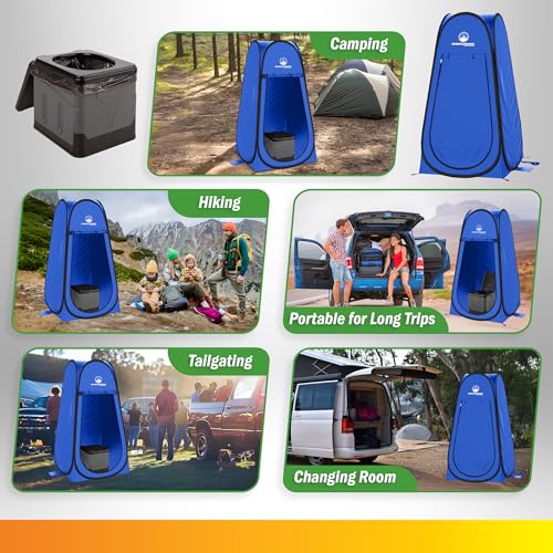 Inodoro portátil para adultos con tienda de privacidad desplegable - Kit de baño portátil para camping con tienda de ducha o vestuario para viajes por carretera, playa o RV de Wakeman Outdoors miniatura 4