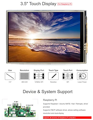 Image of waveshare 3.5inch Resistive Touch Display, Compatible with Raspberry Pi 5 /4B /3B /Zero /Zero W /Zero 2W /Pico /Pico W /Pico WH, 480x320, 125MHz High-Speed SPI