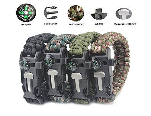 Aimic Emergency Paracord Bracelets (4 Pack) - Fire Starter, Emergency Knife, Compass