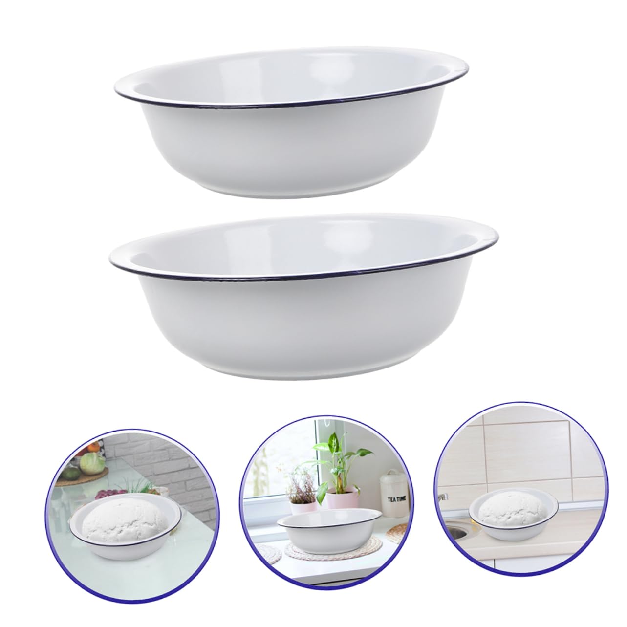 Tazón Esmaltado Blanco 2 Piezas de Gran Capacidad para Cocina