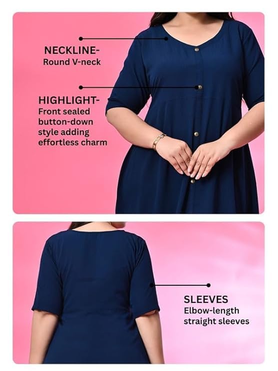 Image of PrettyPlus by Desinoor.com Women's Plus Size Kurta | Ethnic Kurta for Women | Office & Festive Traditional Kurta Firozi