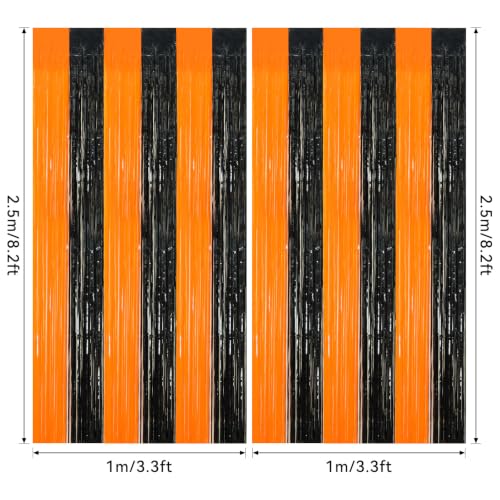 Image of 2 Pack Fringe Curtains Backdrops, Foil Fringe Curtains, Door Streamers for Birthday Wedding Bridal Shower Holiday Graduation Party Decorations Black Orange