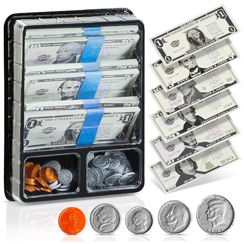 Play Money Set for Kids - Fake Money Pack 305 Bills & Coins for Pretend Play, Teaching & Learning