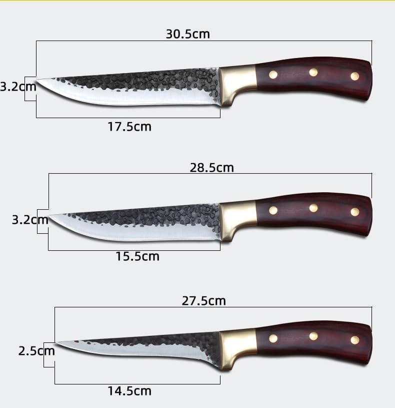 DAXXIN Kitchen Knife Sets, 3pcs Forged Hammered Sharp Butcher Knife Butcher Knife Butcher Knife Boning Knife Multi-purpose Kitchen Knife Set With Sheath, ZJH6868