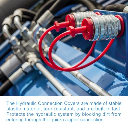 Image of PATIKIL ISO-A 3 /8 Hydraulic Coupler Male Dust Cap and Female Plug Cover, 4 Sets Hydraulic Quick Connect Coupling with Retention Ring Keeps Cap Connected to Hose