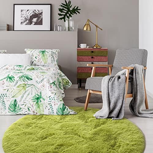 Chicrug Fluffy Green Round Area Rugs for Girls Bedroom, 4x4 Feet Shaggy Circle Area Rug for Living Room, Soft Fuzzy Carpets for Princess Room, Cute Rug Kids Circular Playmats for Baby Nursery Home 5 51i0V0YN8RL. AC