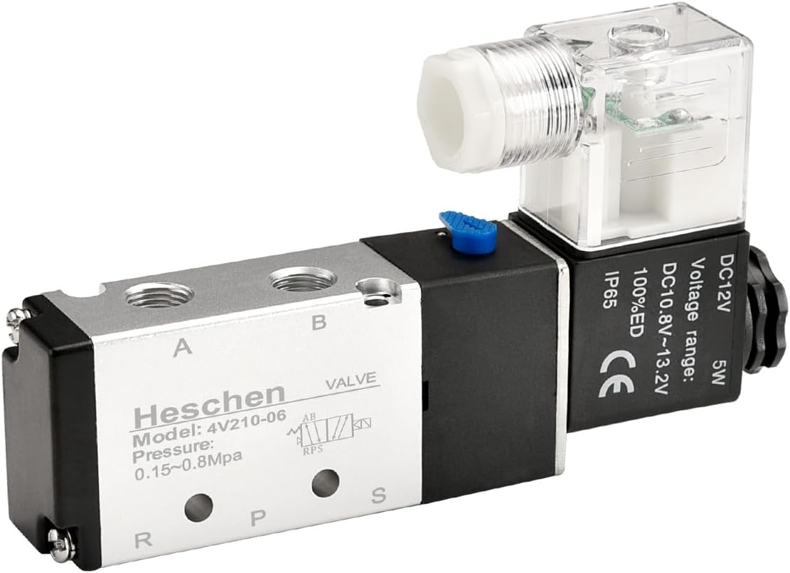 Heschen Electrical Pneumatic Solenoid Valve 4V210-06 DC 12V PT 1/8 5 Way 2 Position