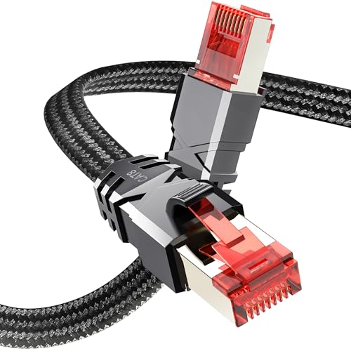 Tesmax Cat 8 LAN Kabel 1meter 40Gbps Netzwerkkabel Hochgeschwindigkeits 2000MHz S/FTP Ethernet Kabel Gigabit POE RJ45 Nylon Geflochtener Patchkabel für PS5/4 Router Modem Switch Steam Deck