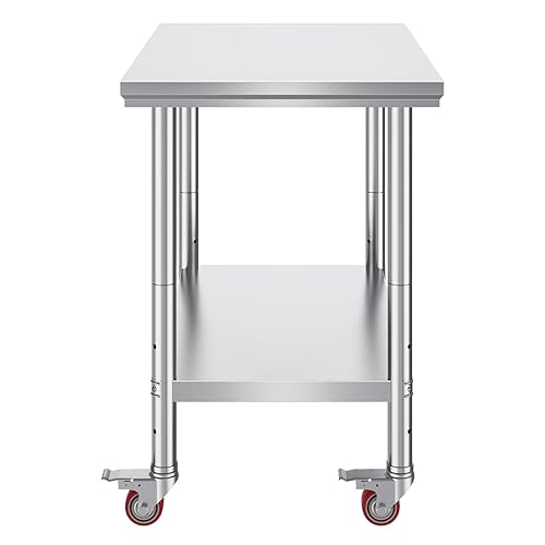 Miniatura 11 de Vevor Mophorn - Mesa de trabajo de acero inoxidable de 36 x 24 pulgadas con 4 ruedas, ruedas resistentes, mesa de trabajo para preparación
