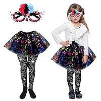 SSKHE Set of 3 Skeleton Costume for Little Girl, 30cm Skirt with Socks Mask, Skulls Patterns, Horror Outfit for Kids Accessory Fancy Dress Props for Halloween Carnival Parties