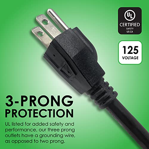 Digital Energy 3 Prong 9 Foot Long Indoor Outdoor Extension Cords 2 Pack - 9Ft Black Heavy Duty Grounded Power Cords, Ul Listed #TOP1