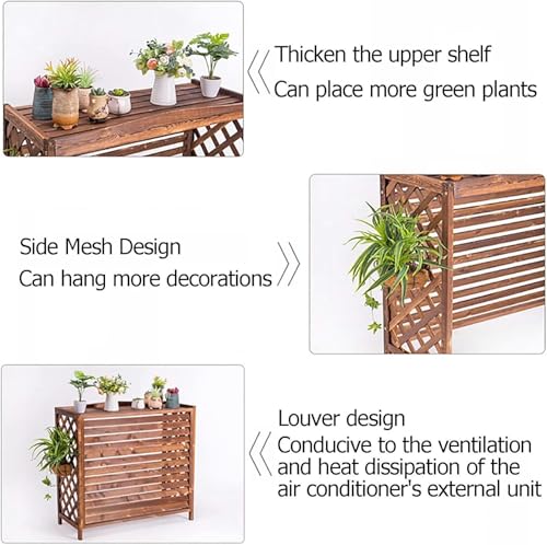 Climatiseur extérieur caché grâce au support à fleurs en bois et paravent de protection