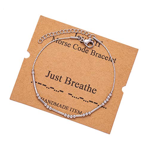 Image of JoycuFF Inspirational Morse Code Bracelets for Women Silver Beads Jewelry Encouragement Mantra Gifts for Her