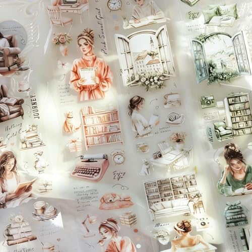 Lot de 4 Rouleaux de Washi Tape PET – Rubans Transparents et Colorés à Motifs Personnages pour Scrapbooking,Bullet Journal et Junk Journal,Stickers...