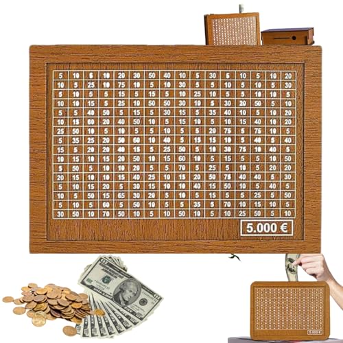 Hucha de Madera 5000 Euro,Hucha de Madera con Contador,Cajas Retro de Madera para Almacenamiento de Dinero,Caja de Ahorros de Madera Reutilizable,Caja de Ahorro con Números,para Niños
