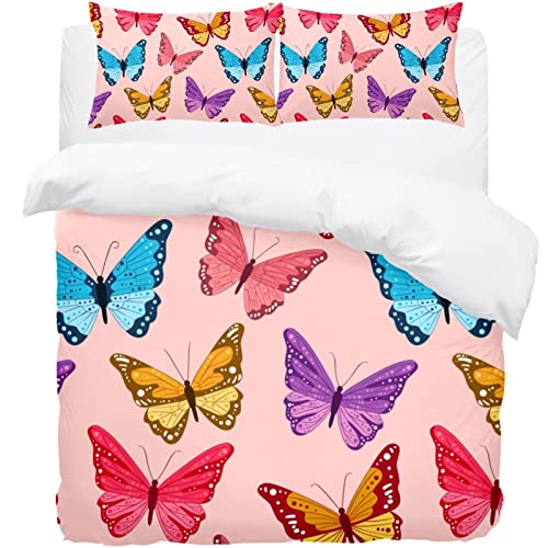 Parure de lit housse de couette douce motif papillon rose avec 2 taies d'oreiller linge de lit - 2