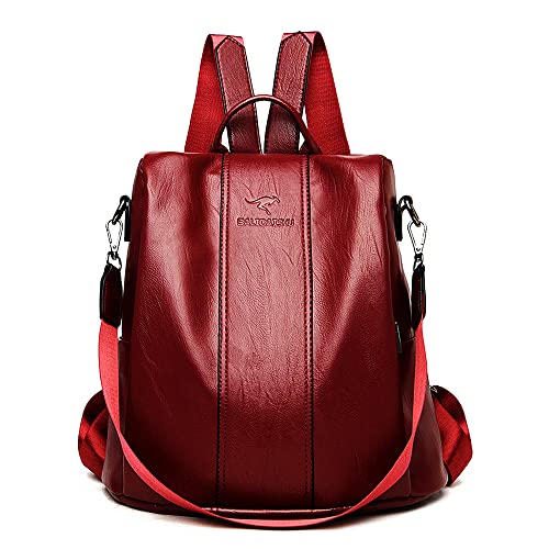 Mochila Moda Simples Feminina Mochila de Viagem Multifuncional (Vermelho)