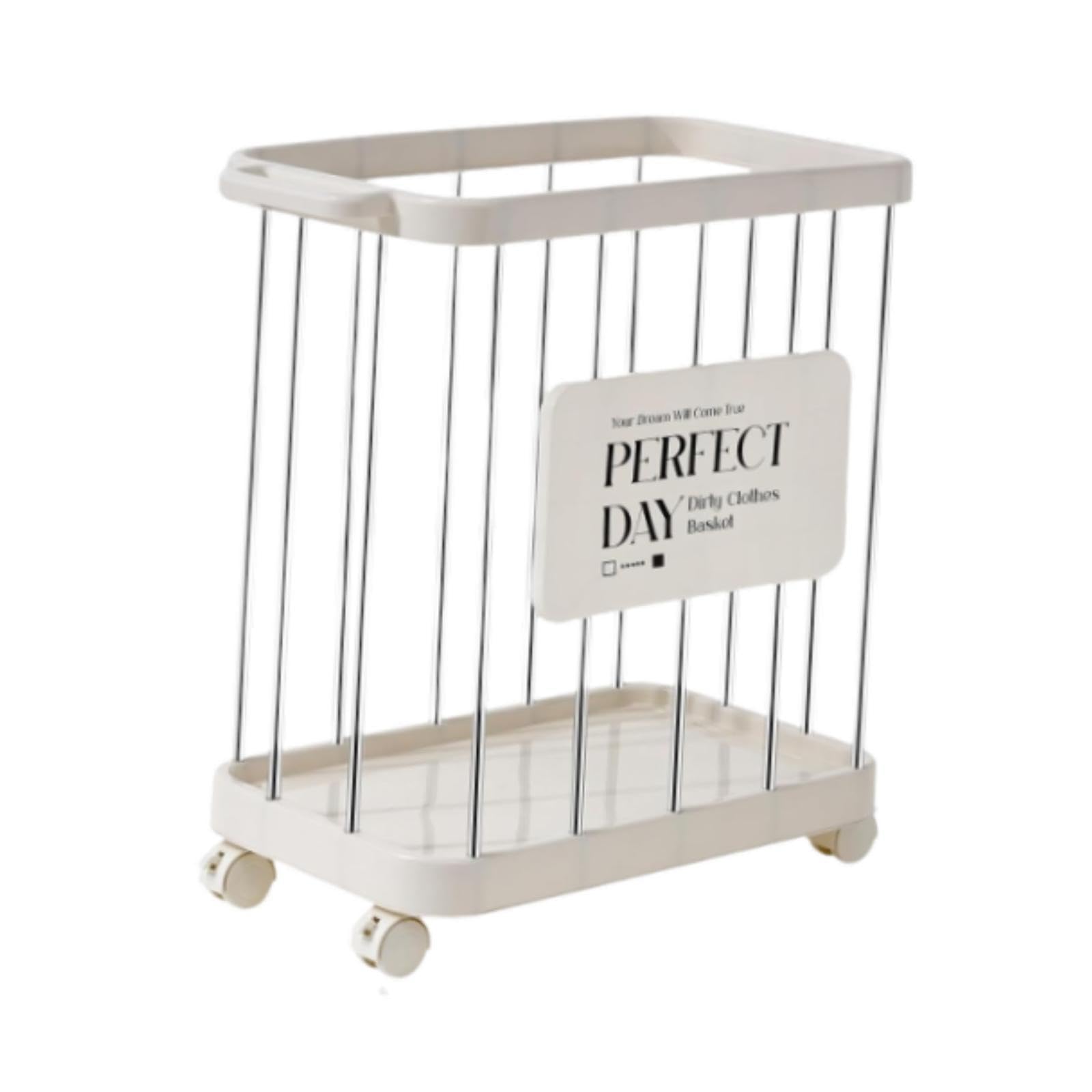 Laundry Basket with Wheels Rolling Cart Clothes Basket Easy Movement Organization Organizer Storage Hamper for Bedroom Home, silver white