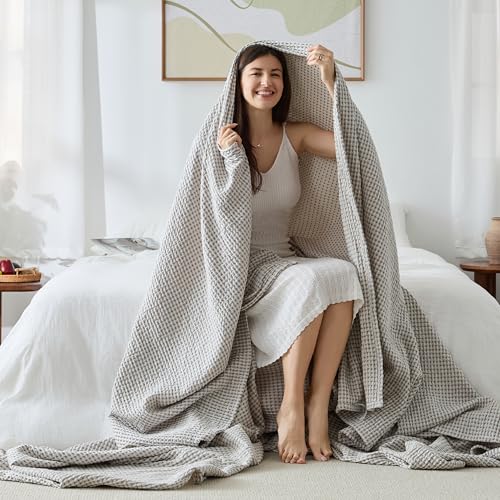 EGOHOME Manta Ligera de Algodón con Diseño Bicolor a Cuadros en Patrón Waffle miniatura 2