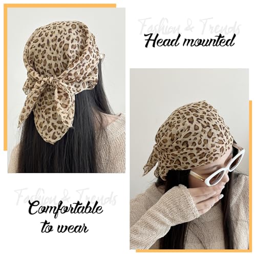 Leopard Print Bandana Scarf -Silk Hair Scarf Animal Print Leopard Neck Scarf Neckerchief for Women 25.5'' x 24.5''2