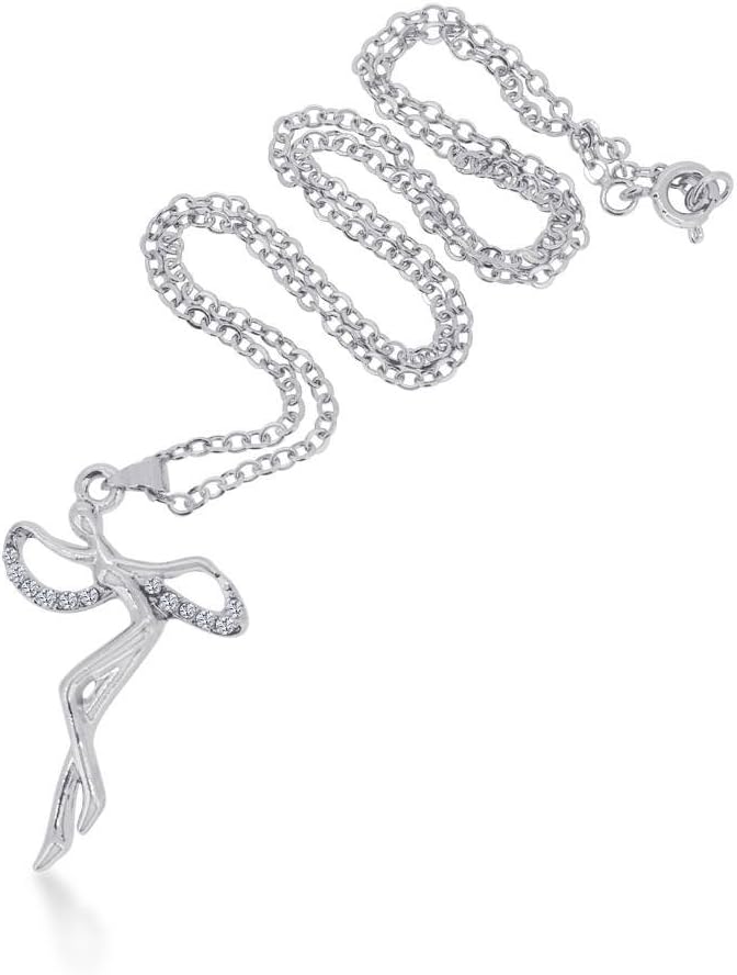 Graceful Dancer Pendant with Rhinestone Open Arms. 18"Chain Included.