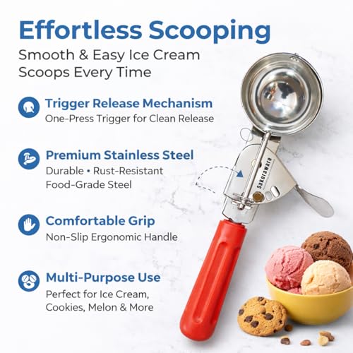 Image of Sakoraware Stainless Steel Easy Trigger Icecream Scoop ice Cream Spoon Large Size Multifunctional Durable Smooth Trigger for Effortless Scooping of Ice Cream Sorbet Perfect Portion Size 1 Piece