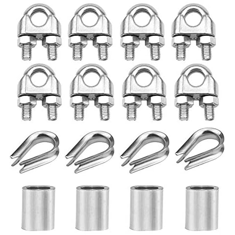 Abimars Wire Cable Clamps 3/8", 304 Stainless Steel Wire Rope Clamp, Cable Clip Clamp with Aluminum Crimping Loop and Thimble Cover