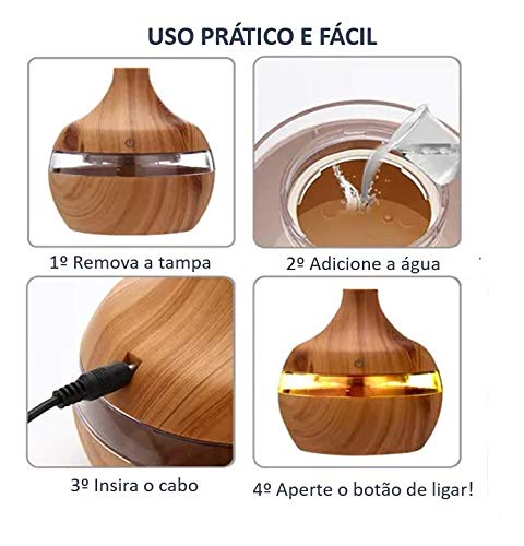 Umidificador de ar difusor aromatisador cor madeira mini USB