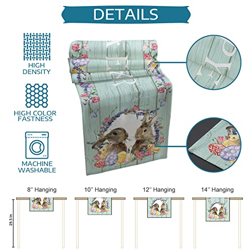 Wlongdecor Easter Table Runner - Easter Bunny And Eggs Teal Wood Grain Burlap Table Runner 108 Inches Long For Dining Room, Kitchen, Wedding, Party Table Decor, 13 Inch X 108 Inch #TOP6