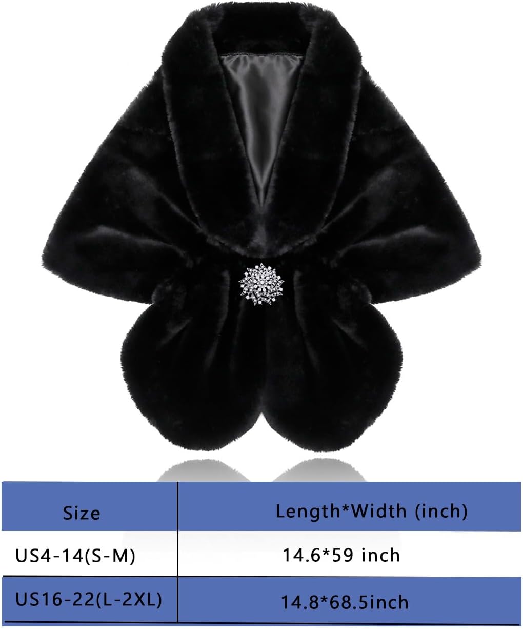 Aukmla Women's Wedding Fur Wraps and Shawls Bridal Fur Stoles Scarf with Rhinestones Brooch for Bride and Bridesmaids - Image 7