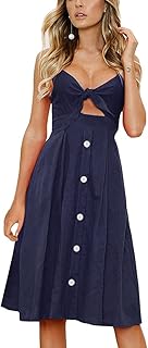 Womens Tie Front Button Down A-Line Dresses Summer Spaghetti Strap Midi Dress Floral Prints