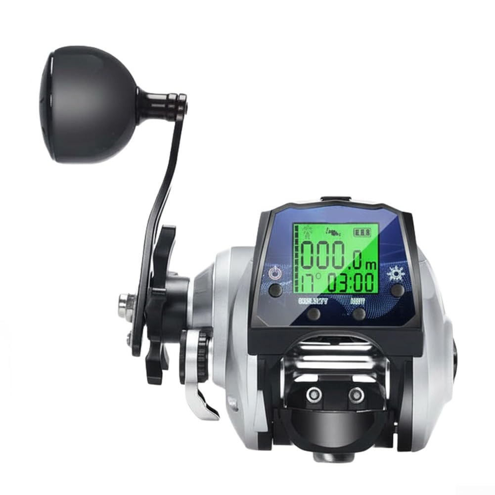 Angelrolle, digitale Baitcast-Angelrolle für Tiefsee-Salzwasserangeln, 6,3:1 Übersetzung, max. 16 kg Zugkraft, Echtzeit-Temperaturanzeige und mikromagnetisches Bremssystem