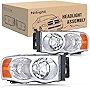 Nilight 2002 2003 2004 2005 Ram 1500 2500 3500 Headlight Assembly Chrome Housing Amber Corner Clear Lens Headlamp Replacement Driver and Passenger Side 2 Pack, 2 Years Warranty