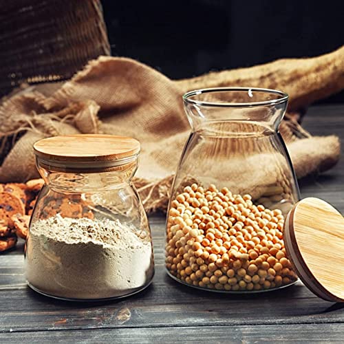 Image of MARTVIA Glass Food Storage Jars with Bamboo Lids 950ml Set of 6, Wide Mouth Lid Jar for Home Kitchen,Flour, Sugar, Coffee, Pasta, Oats, Grains, Cookies, Snacks (Barell 950 ML Jar, SET OF 6)