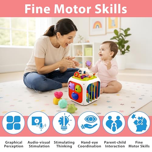 Image of Kidsmate Montessori 7-in-1 Activity Cube for Babies 12-18 Months | Sensory Busy Cube Toy for Toddlers | Shape Sorter Learning Toy | Fine Motor Skills Development | Educational Gift for Boys & Girls
