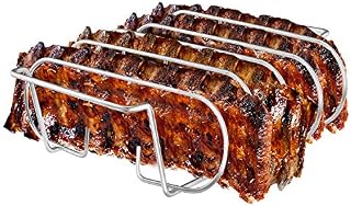 LINELAX Rib Rack, Stainless Steel Roasting Stand, Holds 4 Ribs for Grilling Barbecuing
