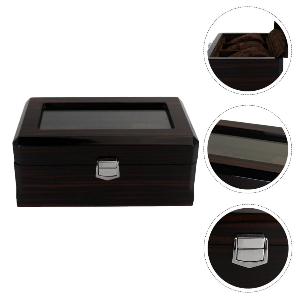 Cabilock Schwarze Holz Uhrenbox mit 3 Fächern als Aufbewahrungsorganizer | Armbanduhr Sicher Geschützt, Geschenk zum Geburtstag oder Valentinstag